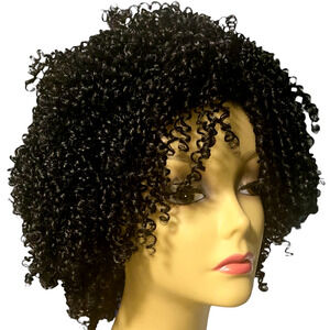 ASHRO Spiral Twist Coil Curl Wig Jet Black Afro Women Teens NWT New